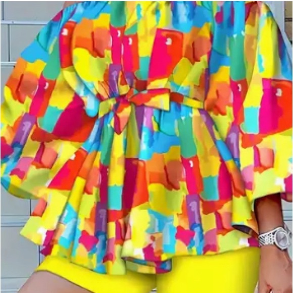 Pants - Title: Colorful 3-Piece Set (Shirt, Shorts & Belt) | Size 1XL | New Without Tags